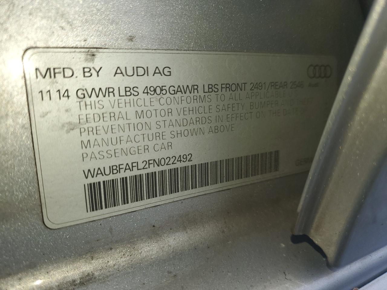 WAUBFAFL2FN022492 2015 AUDI A4 - Image 12