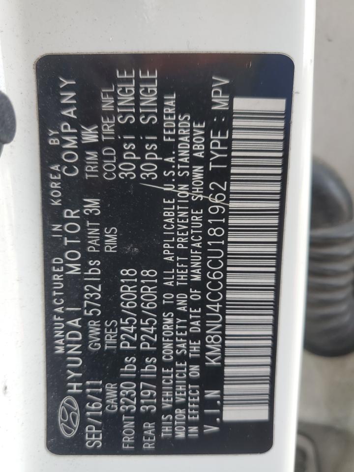 2012 Hyundai Veracruz Gls VIN: KM8NU4CC6CU181962 Lot: 84912154