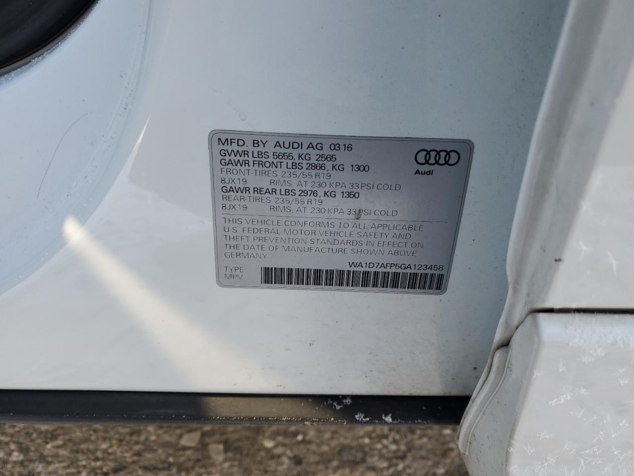 VIN WA1D7AFP5GA123458 2016 AUDI Q5 no.12