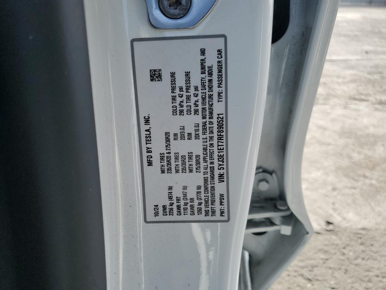 VIN 5YJ3E1ET7RF890521 2024 TESLA MODEL 3 no.13