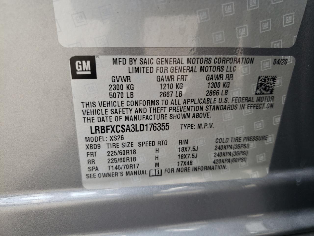 VIN LRBFXCSA3LD176355 2020 BUICK ENVISION no.13