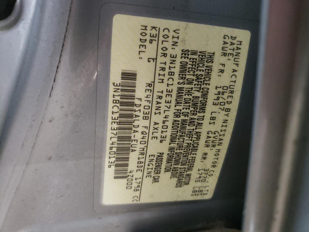 2007 Nissan Versa S VIN: 3N1BC13E37L460136 Lot: 82822014