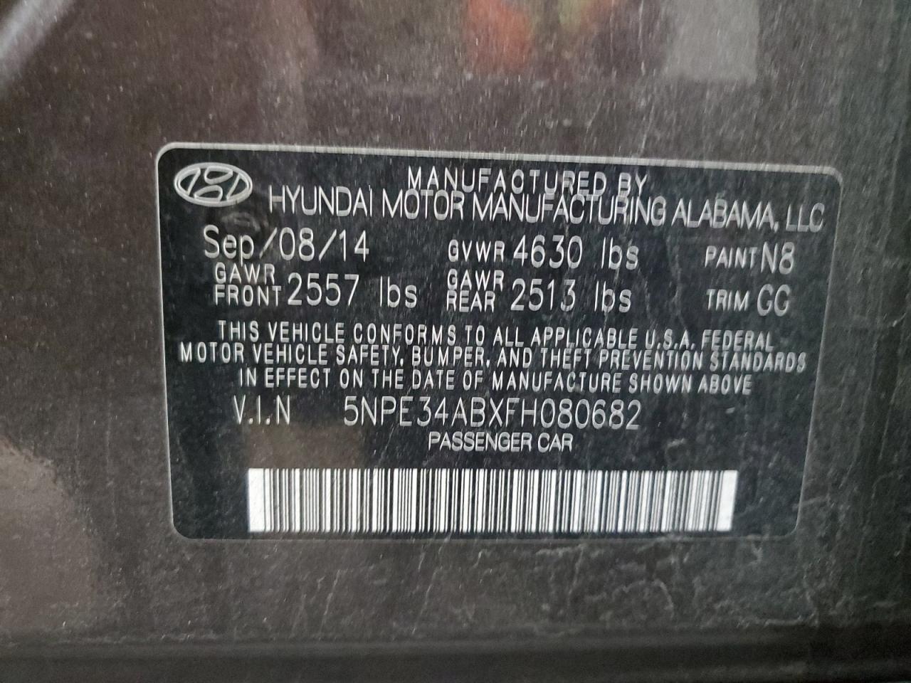 VIN 5NPE34ABXFH080682 2015 HYUNDAI SONATA no.12