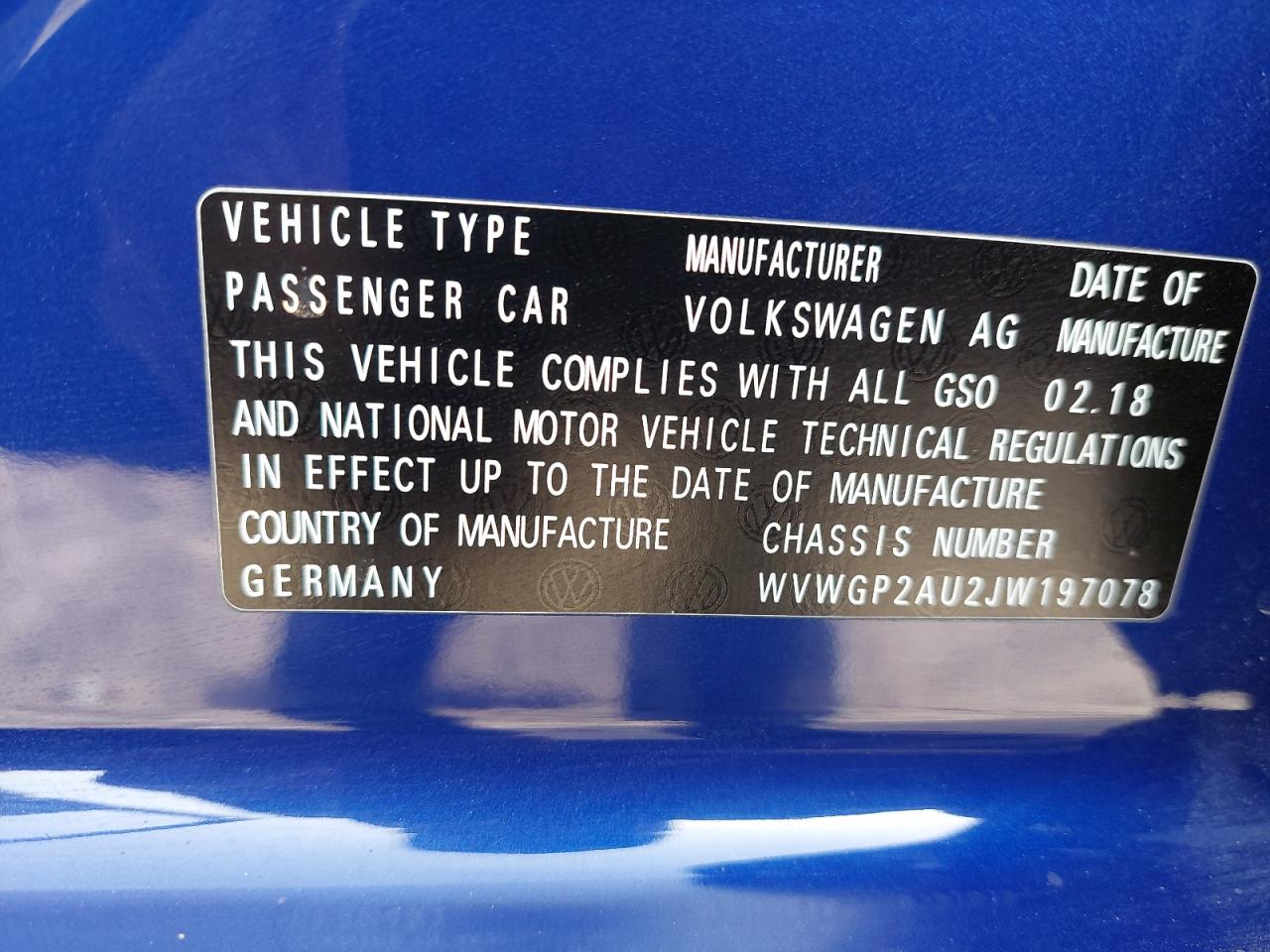 WVWGP2AU2JW197078 - 2018 ASPT GOLF CART - #84988254