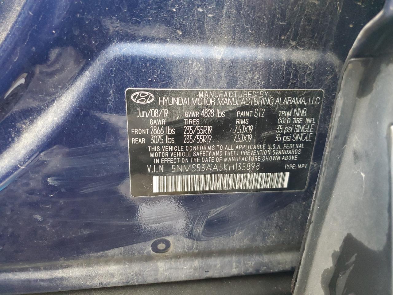 VIN 5NMS53AA5KH135898 2019 HYUNDAI SANTA FE no.13