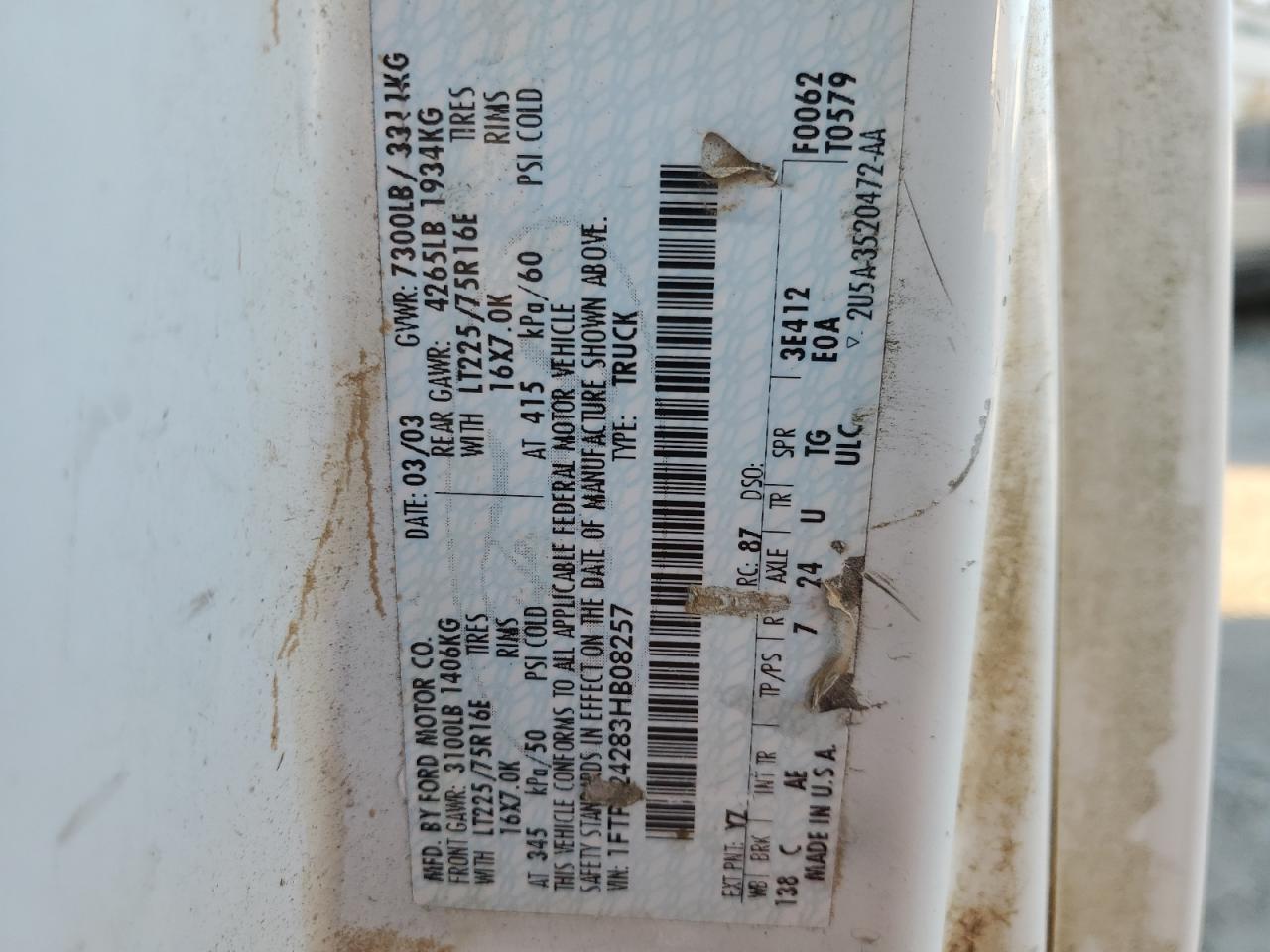 2003 Ford Econoline VIN: 1FTP624283HB08257 Lot: 83454344