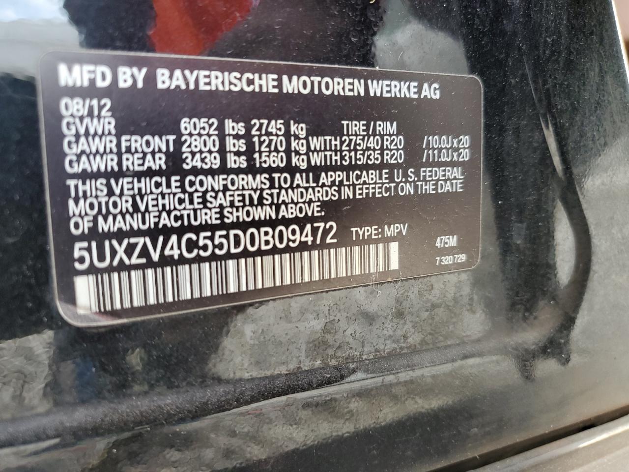 VIN 5UXZV4C55D0B09472 2013 BMW X5 no.14