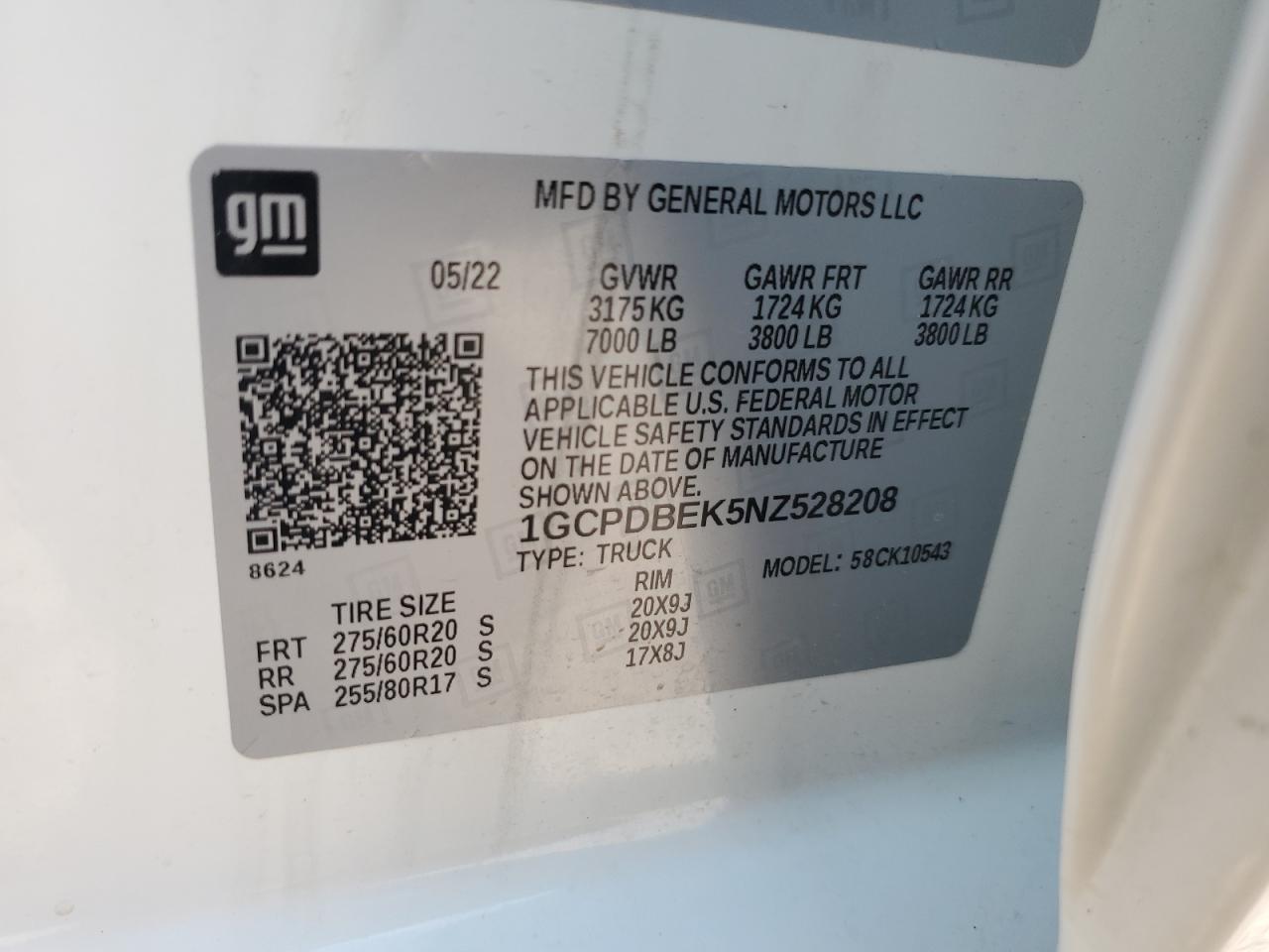 VIN 1GCPDBEK5NZ528208 2022 CHEVROLET ALL Models no.12