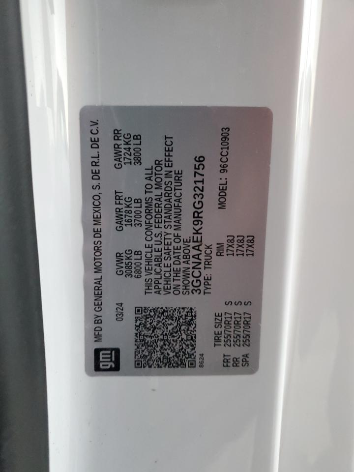 2024 Chevrolet Silverado C1500 VIN: 3GCNAAEK9RG321756 Lot: 82182574