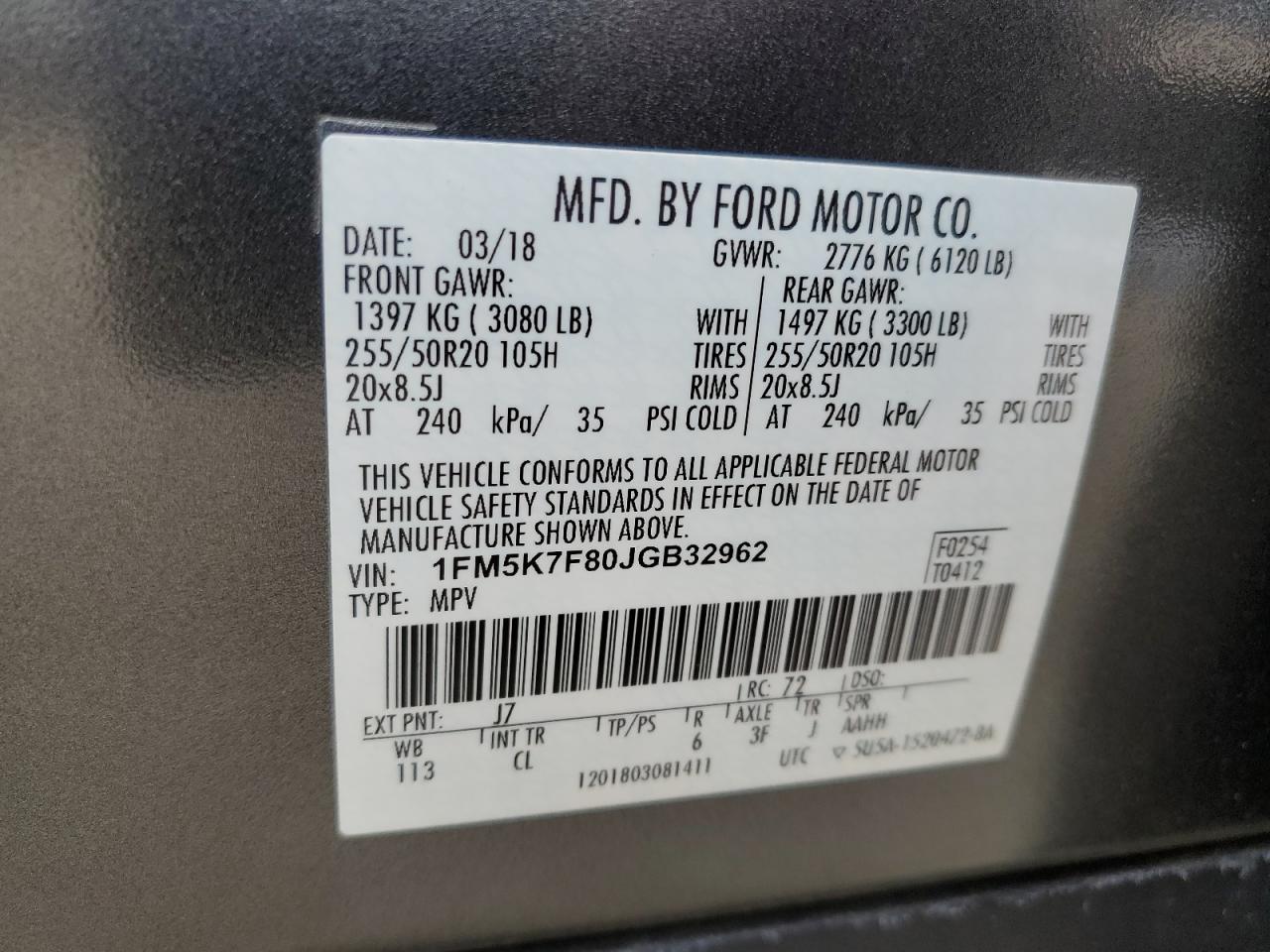 VIN 1FM5K7F80JGB32962 2018 FORD EXPLORER no.14