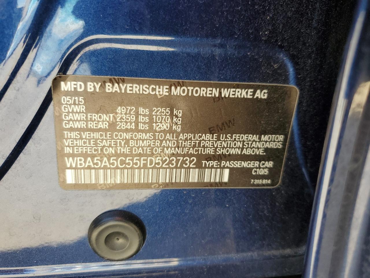 VIN WBA5A5C55FD523732 2015 BMW 5 SERIES no.12