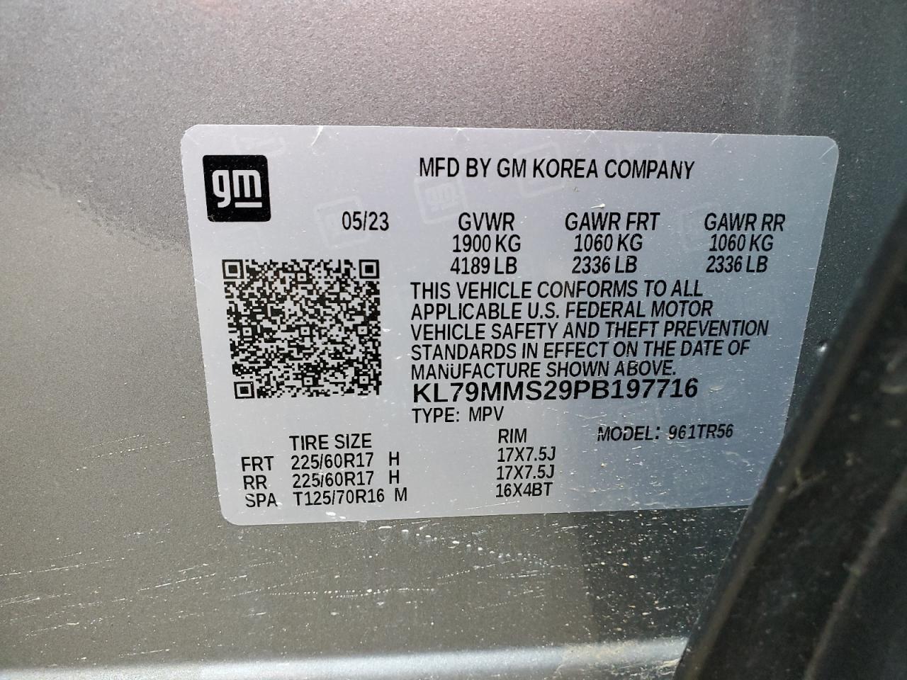 2023 Chevrolet Trailblazer Ls VIN: KL79MMS29PB197716 Lot: 83016104