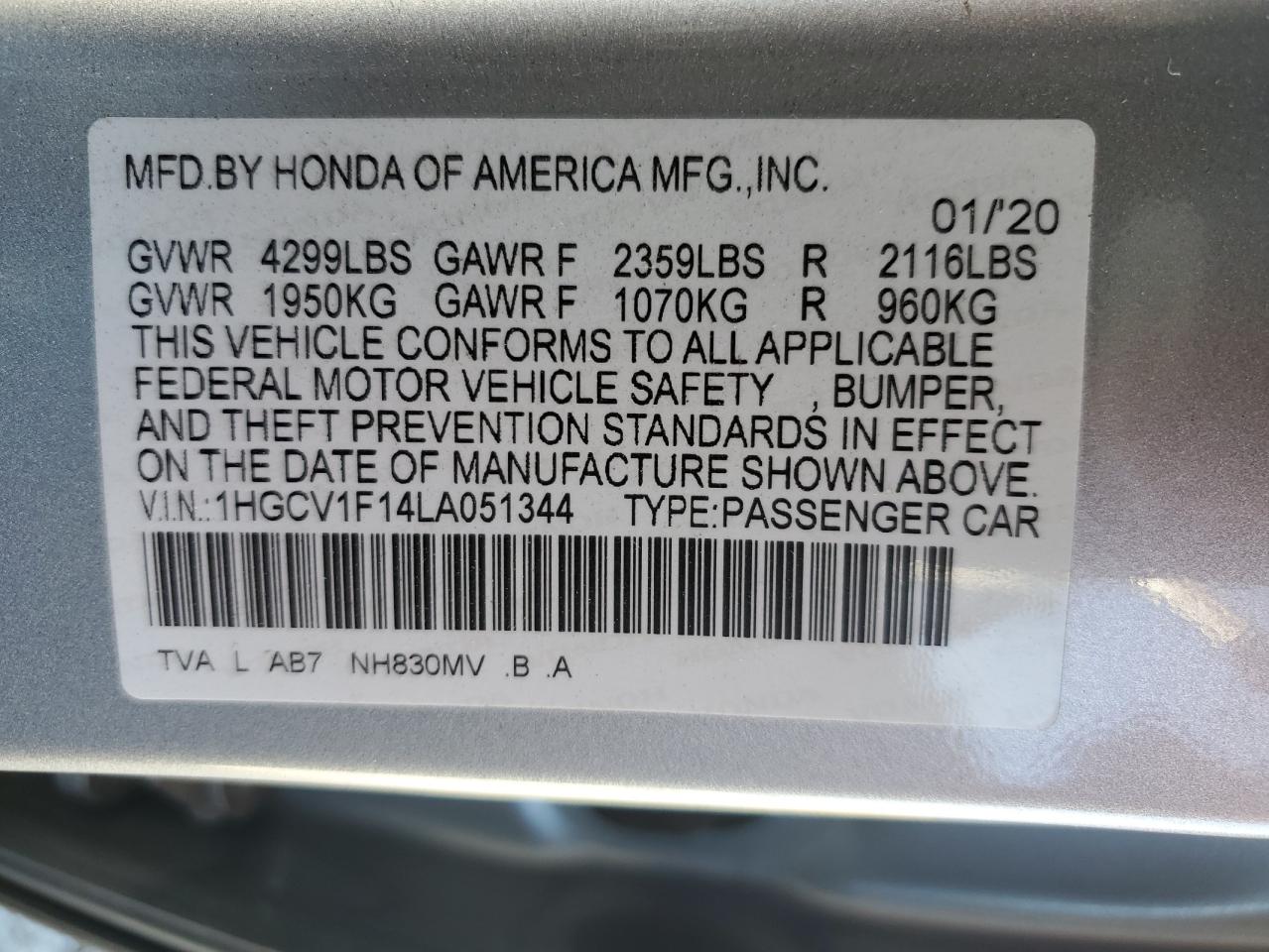 VIN 1HGCV1F14LA051344 2020 HONDA ACCORD no.13