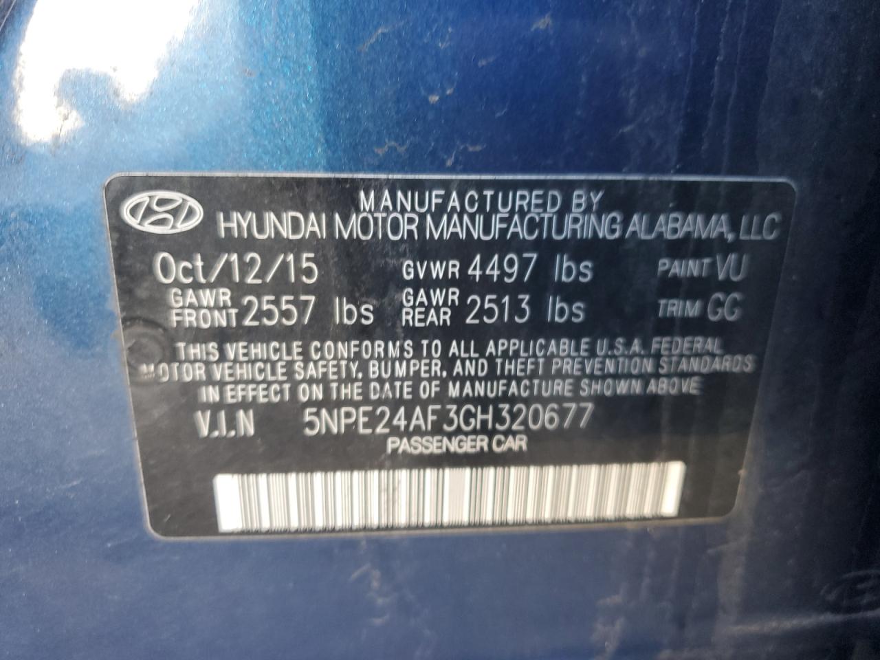 VIN 5NPE24AF3GH320677 2016 HYUNDAI SONATA no.12