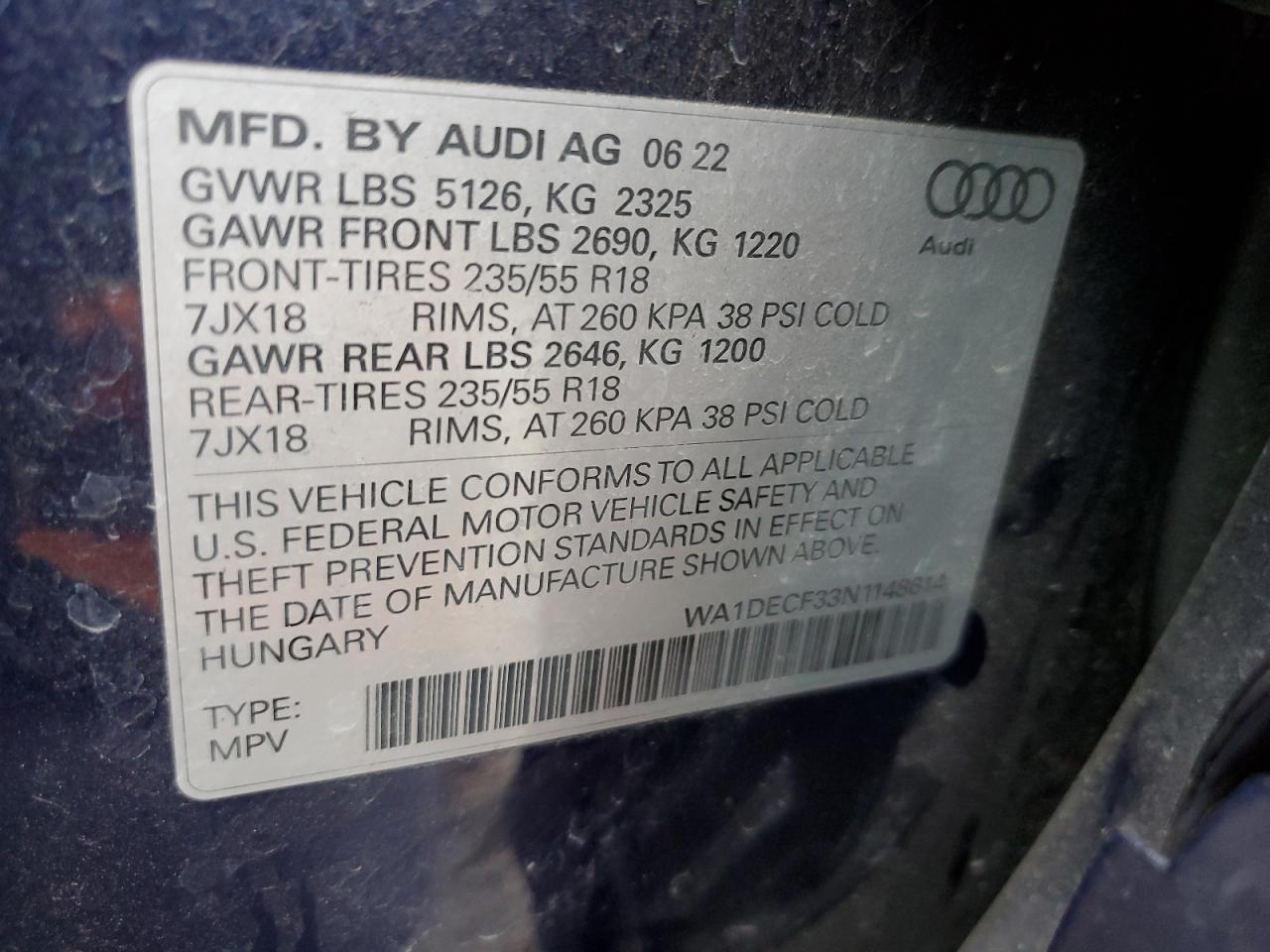 VIN WA1DECF33N1148614 2022 AUDI Q3 no.14