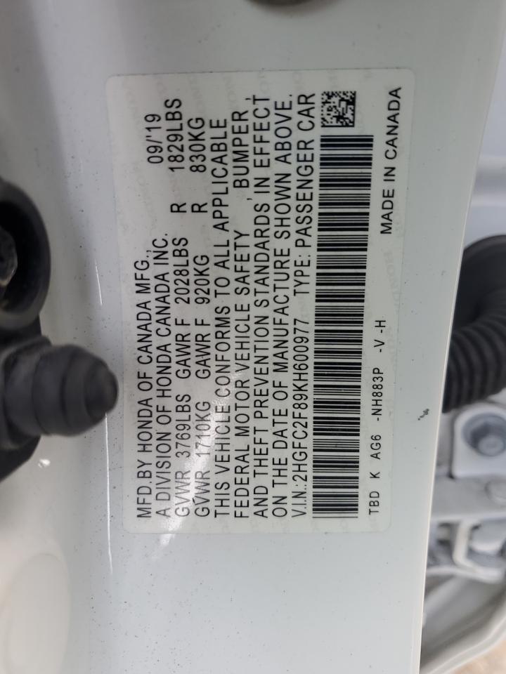 2019 Honda Civic Sport VIN: 2HGFC2F89KH600977 Lot: 84044814