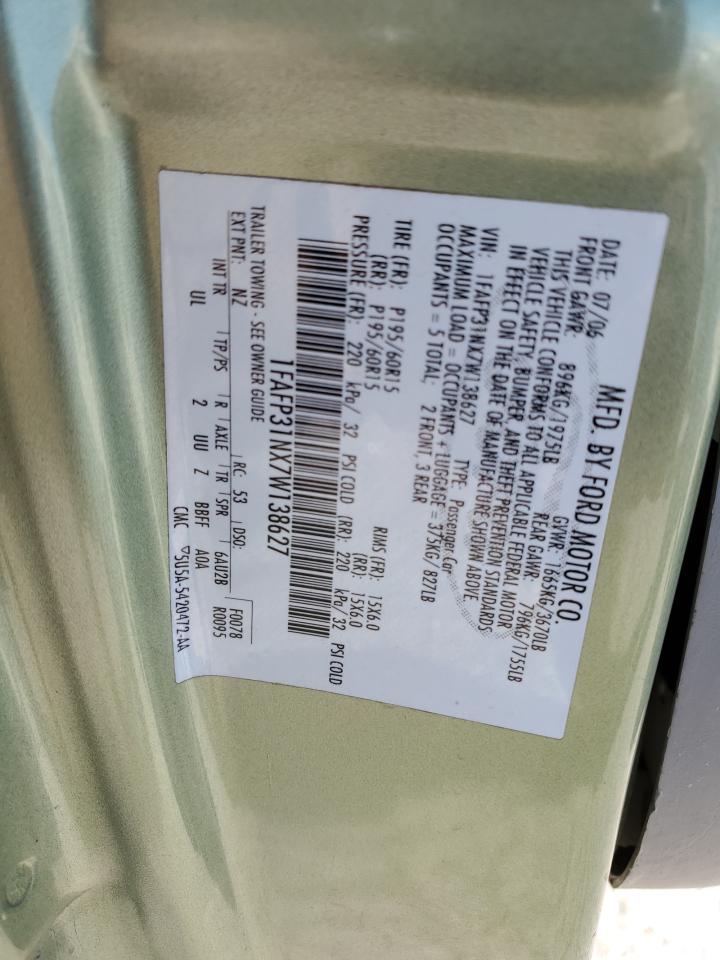 2007 Ford Focus Zx3 VIN: 1FAFP31NX7W138627 Lot: 84614454