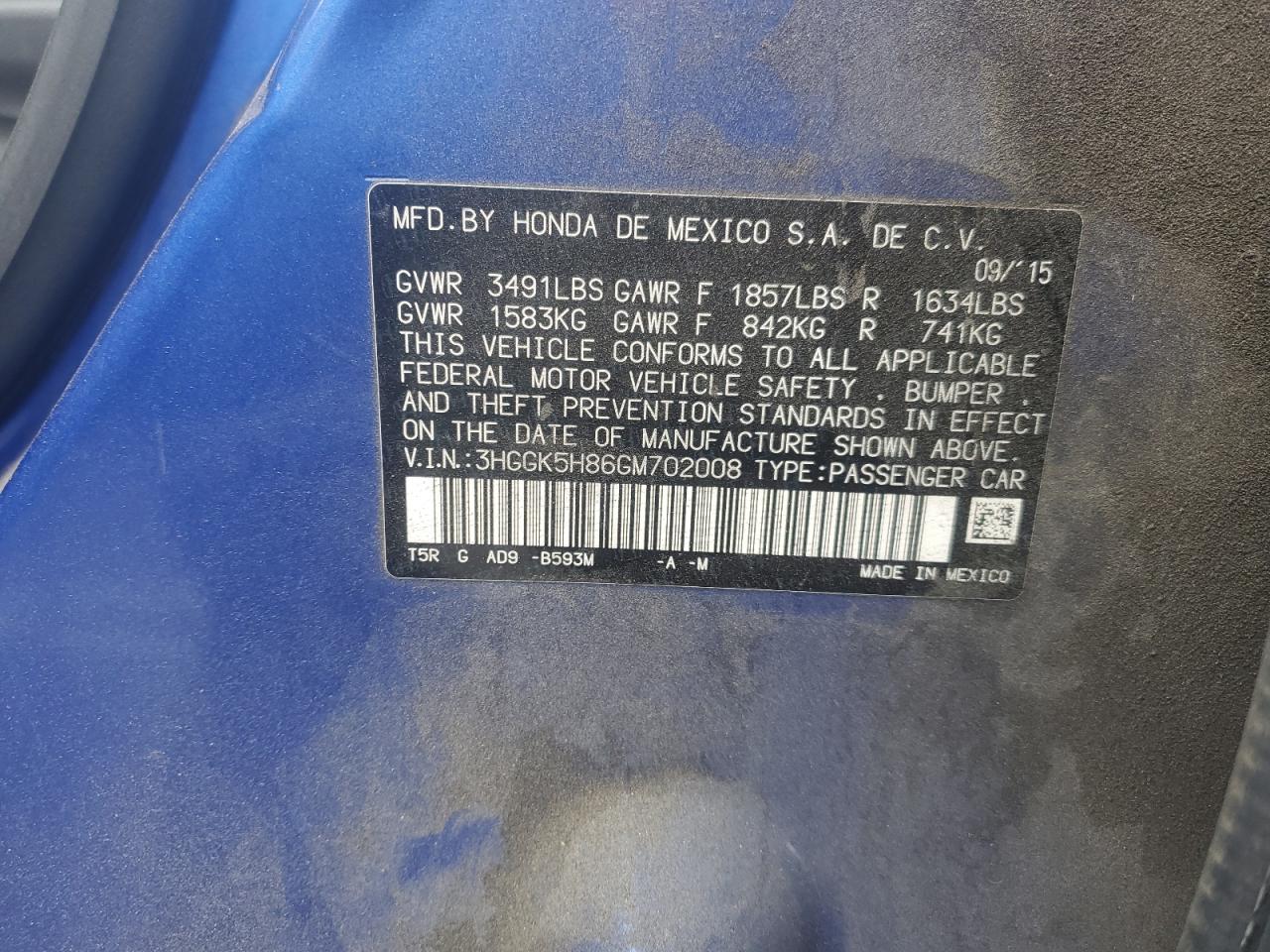 2016 Honda Fit Ex VIN: 3HGGK5H86GM702008 Lot: 84511454