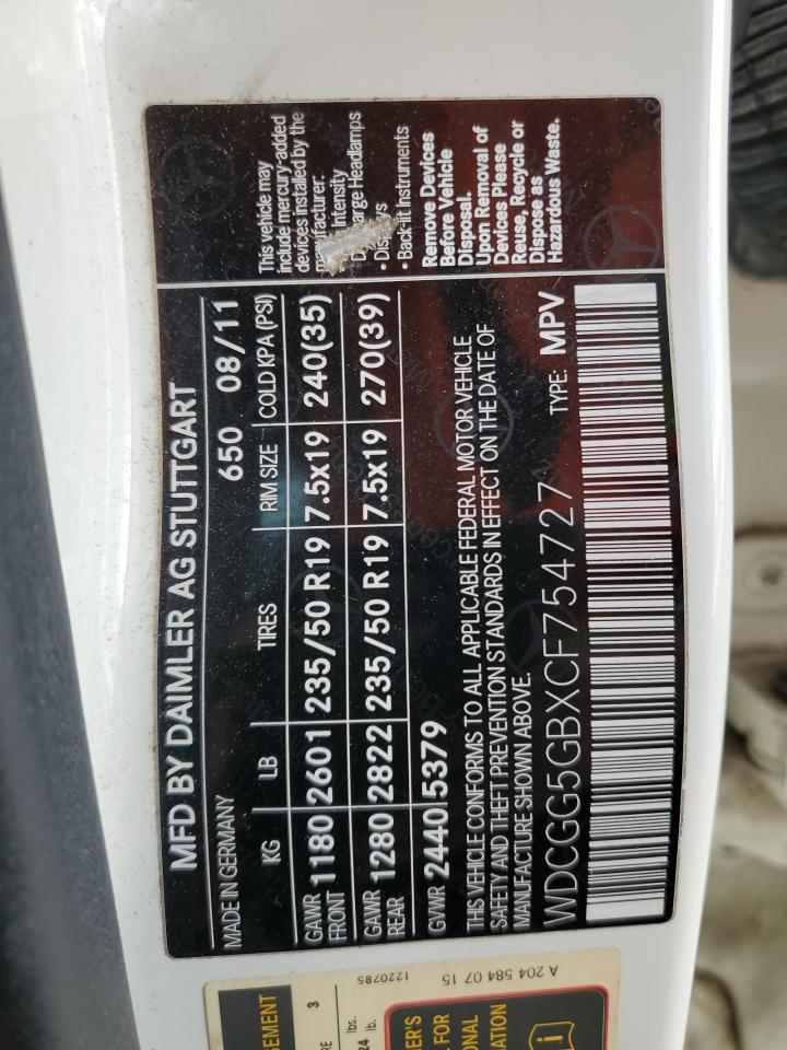 2012 Mercedes-Benz Glk 350 VIN: WDCGG5GBXCF754727 Lot: 85366854