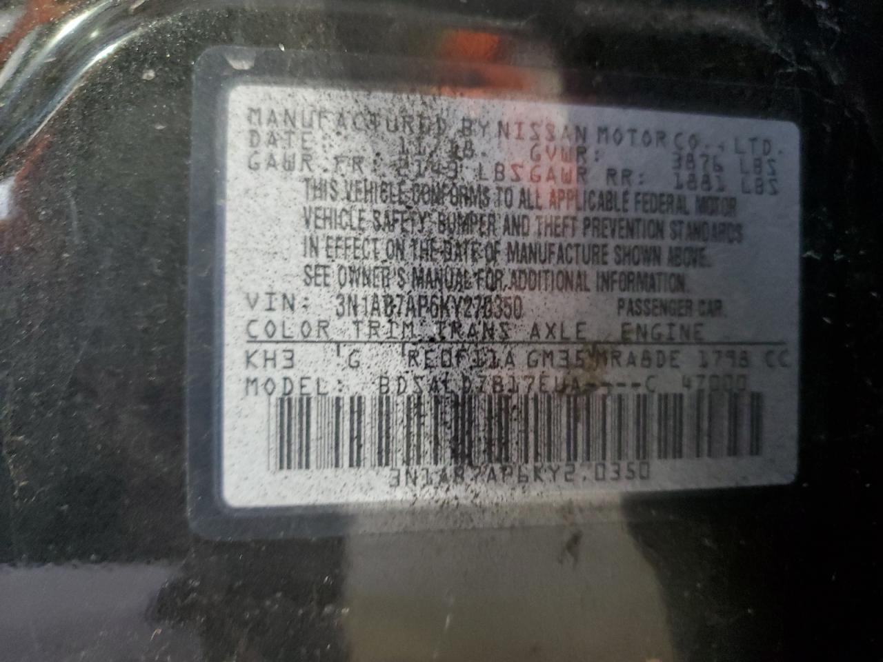 VIN 3N1AB7AP6KY270350 2019 NISSAN SENTRA no.13