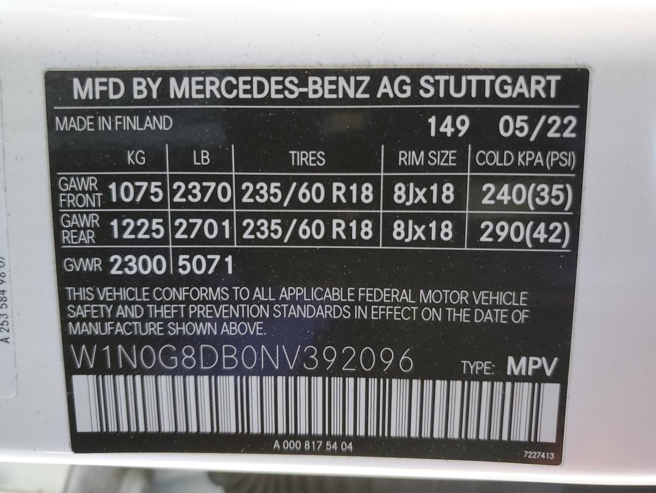 2022 Mercedes-Benz Glc 300 VIN: W1N0G8DB0NV392096 Lot: 83977884