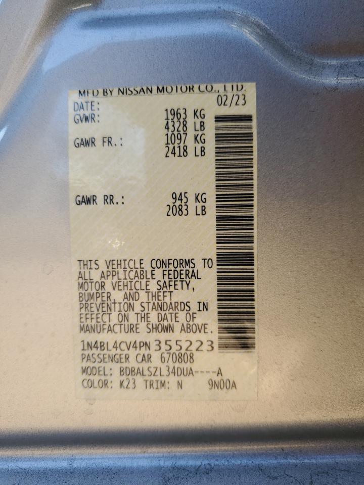 2023 Nissan Altima Sr VIN: 1N4BL4CV4PN355223 Lot: 86277534