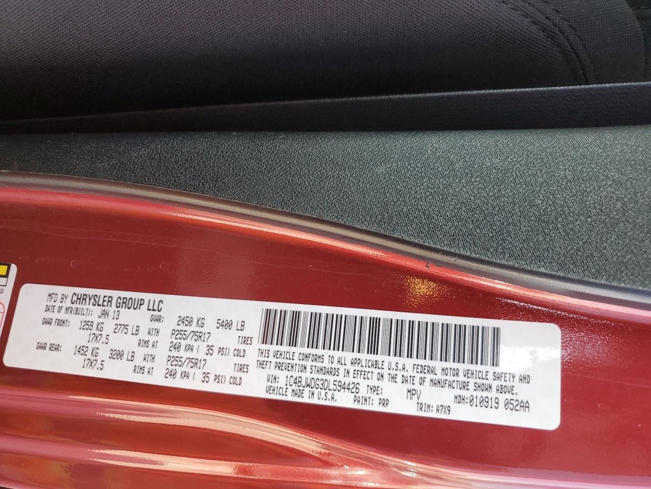 2013 Jeep Wrangler Unlimited Sport VIN: 1C4BJWDG3DL594426 Lot: 83502434