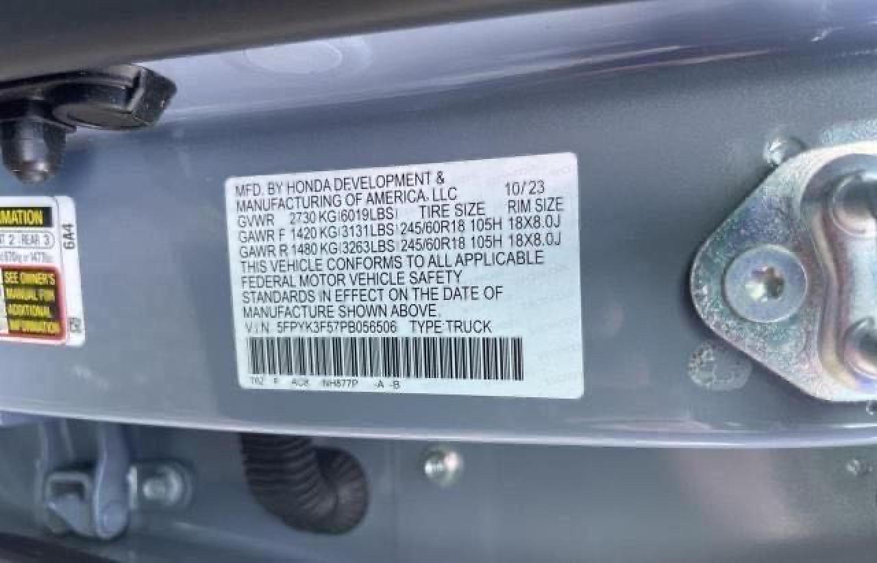 2023 Honda Ridgeline Rtl VIN: 5FPYK3F57PB056506 Lot: 87335444