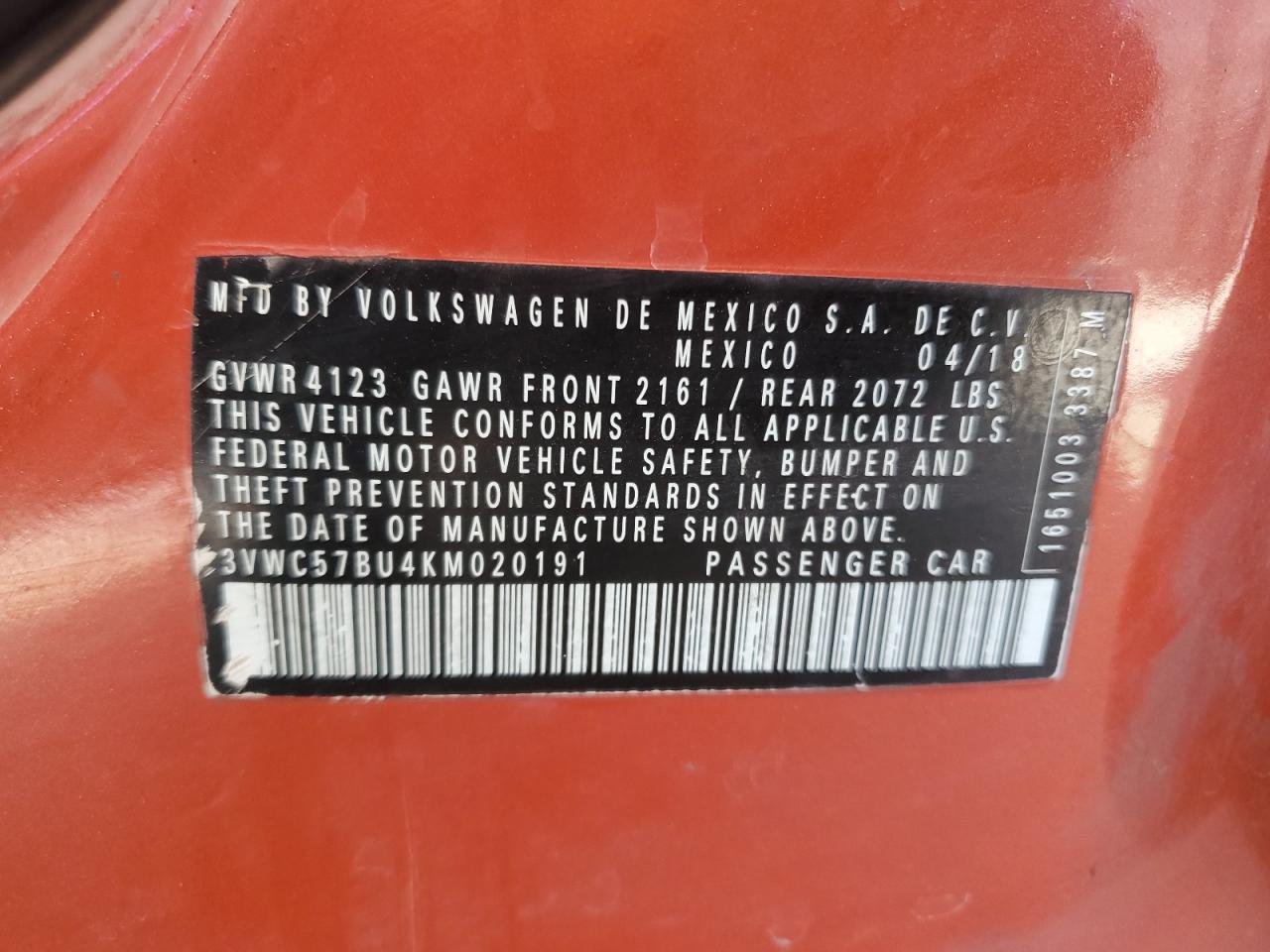 2019 Volkswagen Jetta S VIN: 3VWC57BU4KM020191 Lot: 84745954