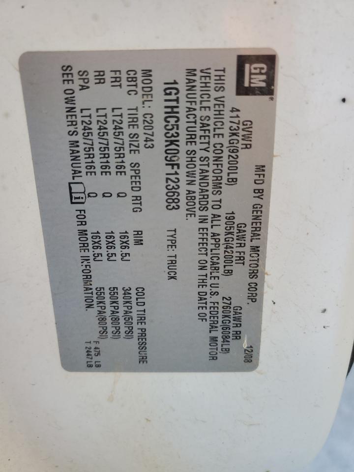 2009 GMC Sierra C2500 Sle VIN: 1GTHC53K09F123683 Lot: 86212884