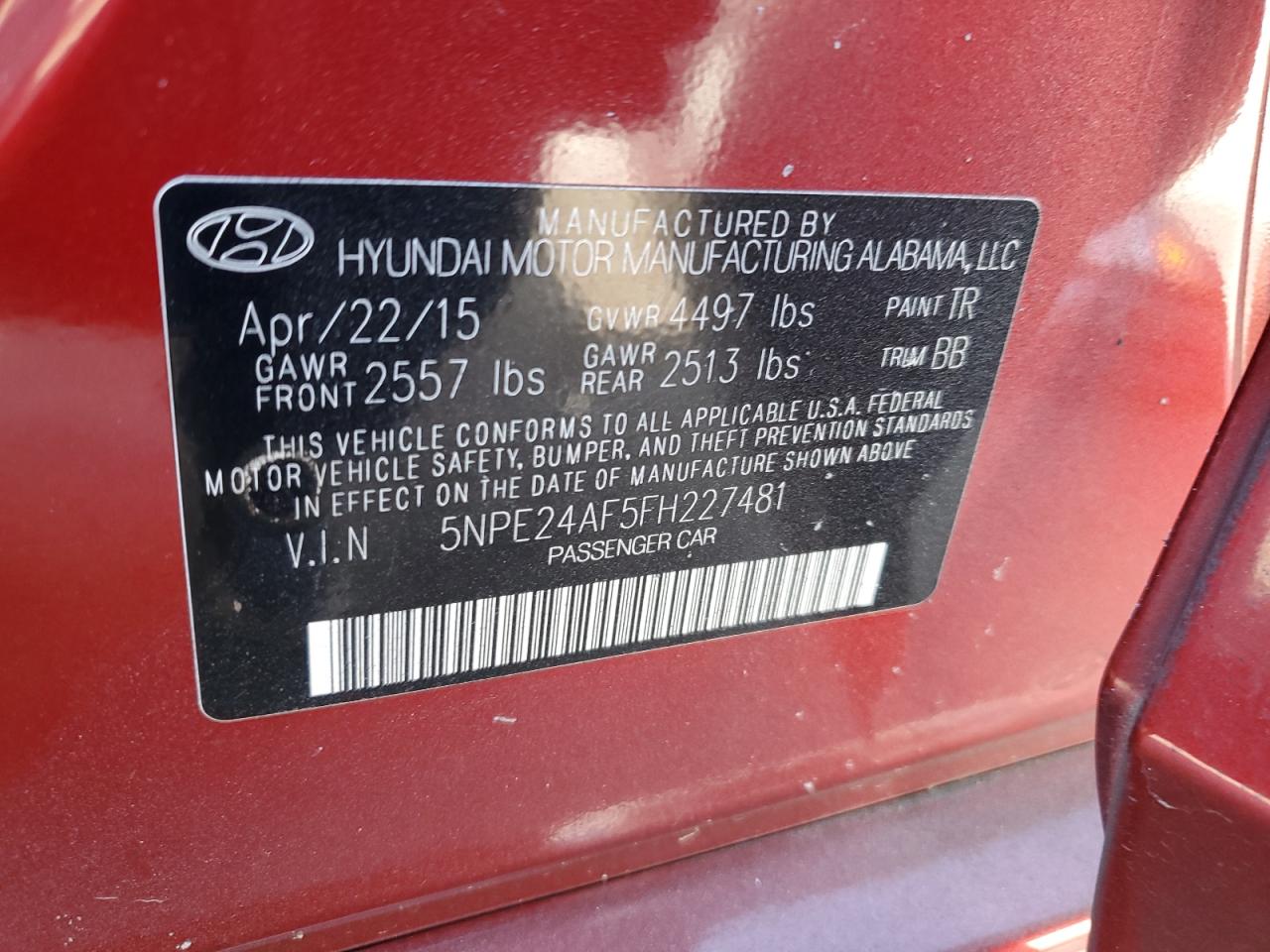 5NPE24AF5FH227481 2015 HYUNDAI SONATA - Image 14