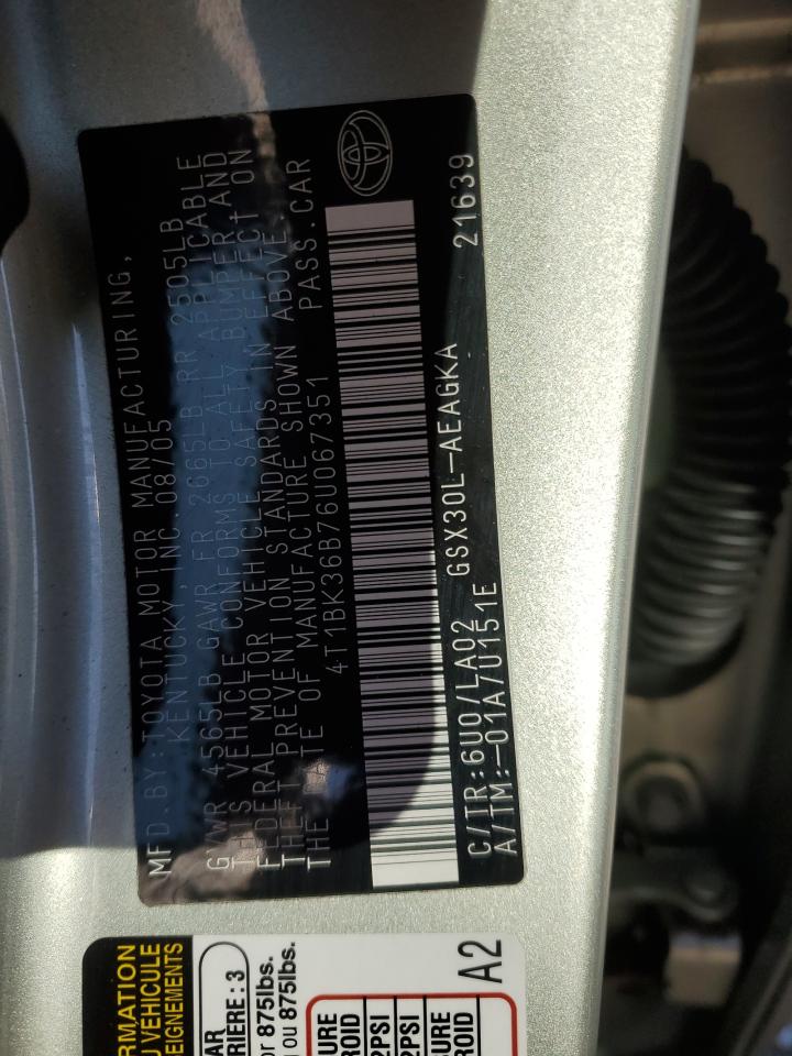 2006 Toyota Avalon Xl VIN: 4T1BK36B76U067351 Lot: 83781014