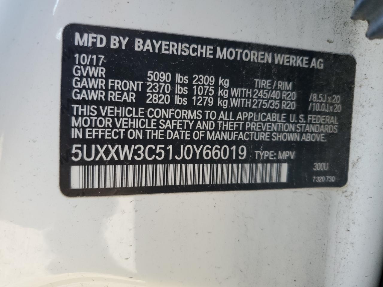 VIN 5UXXW3C51J0Y66019 2018 BMW X4 no.12