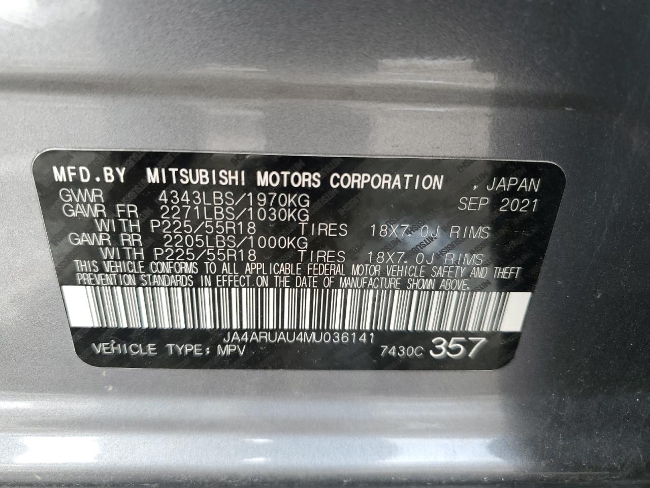 2021 Mitsubishi Outlander Sport Es VIN: JA4ARUAU4MU036141 Lot: 84439164