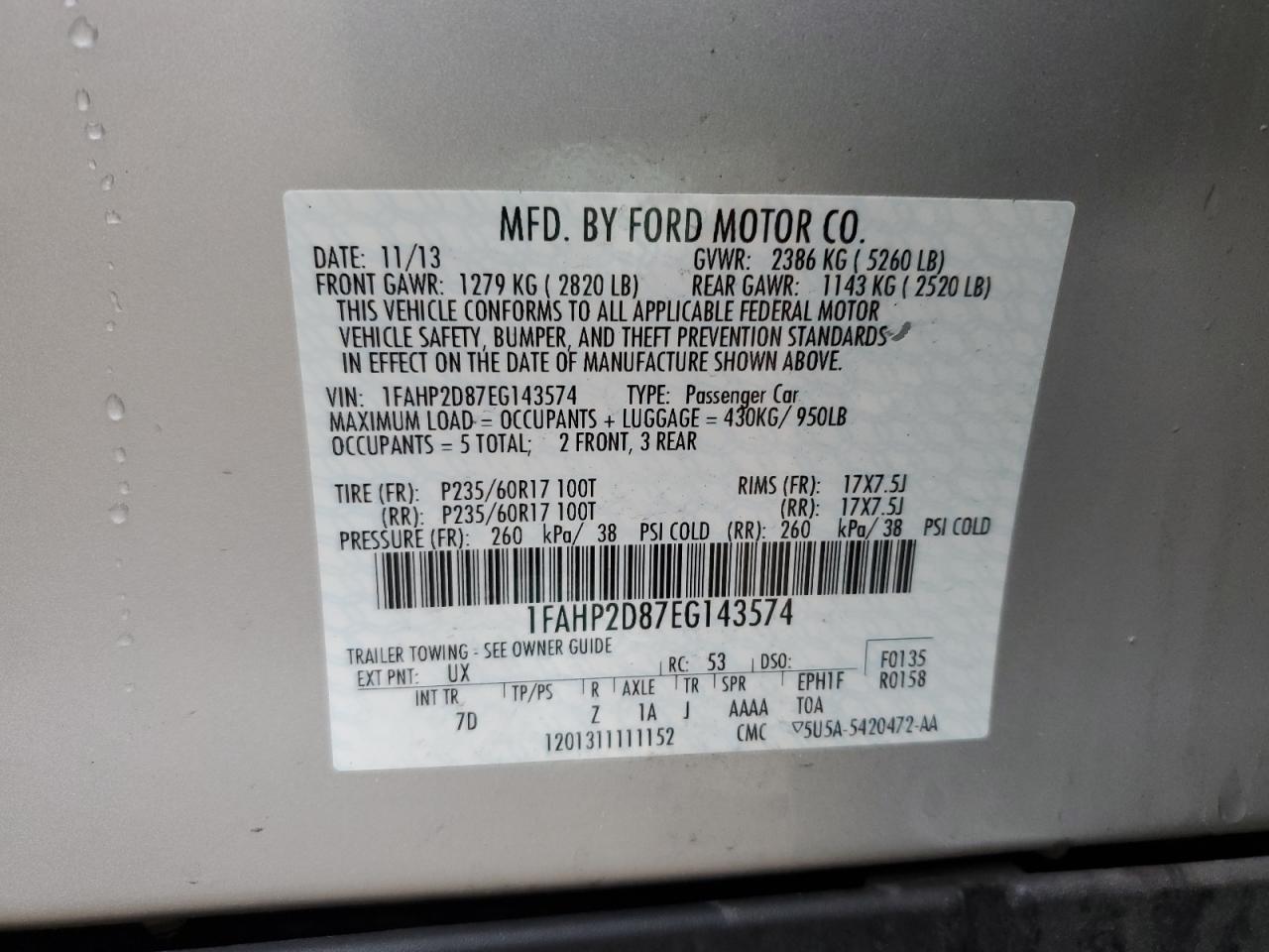 VIN 1FAHP2D87EG143574 2014 FORD TAURUS no.13