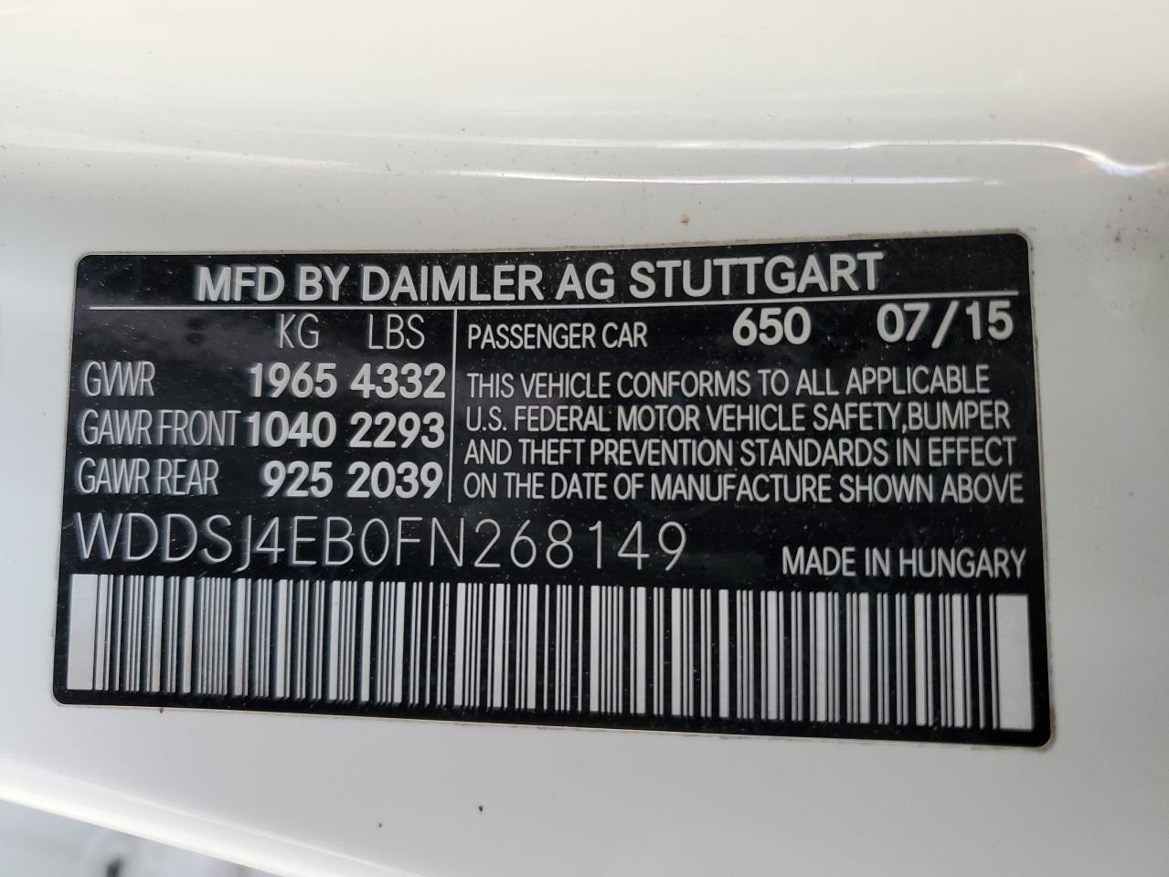 2015 Mercedes-Benz Cla 250 VIN: WDDSJ4EB0FN268149 Lot: 84482084