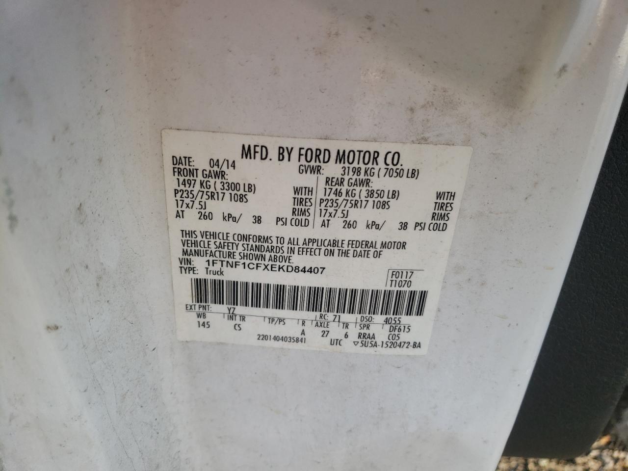 VIN 1FTNF1CFXEKD84407 2014 FORD All Models no.12