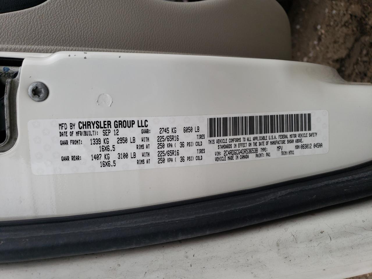 2013 Dodge Grand Caravan Sxt VIN: 2C4RDGCG4DR536538 Lot: 85894134