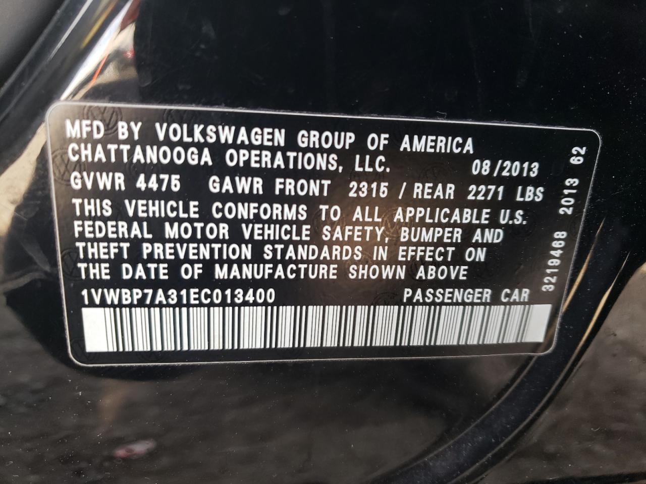 VIN 1VWBP7A31EC013400 2014 VOLKSWAGEN PASSAT no.12