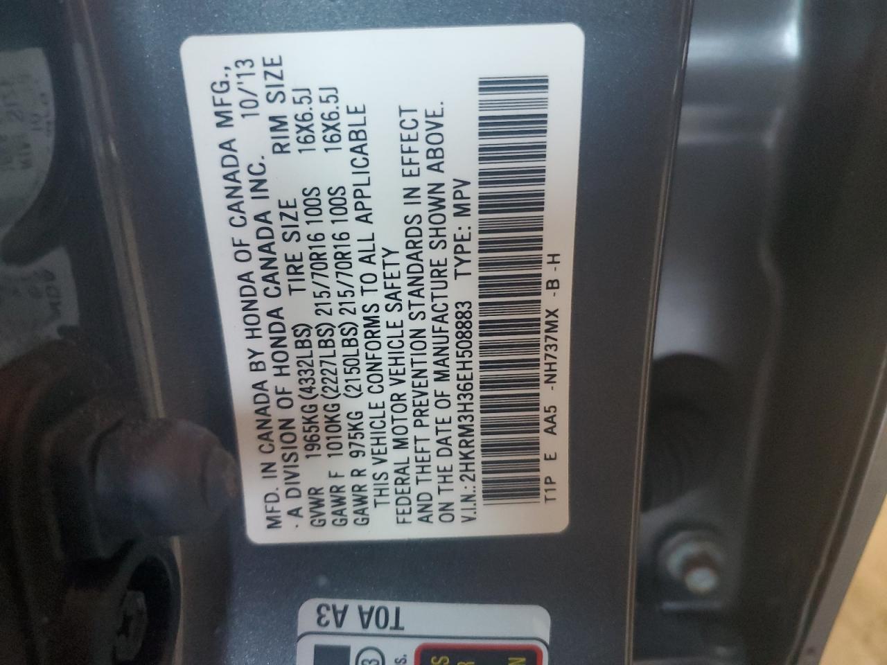 VIN 2HKRM3H36EH508883 2014 HONDA CRV no.14