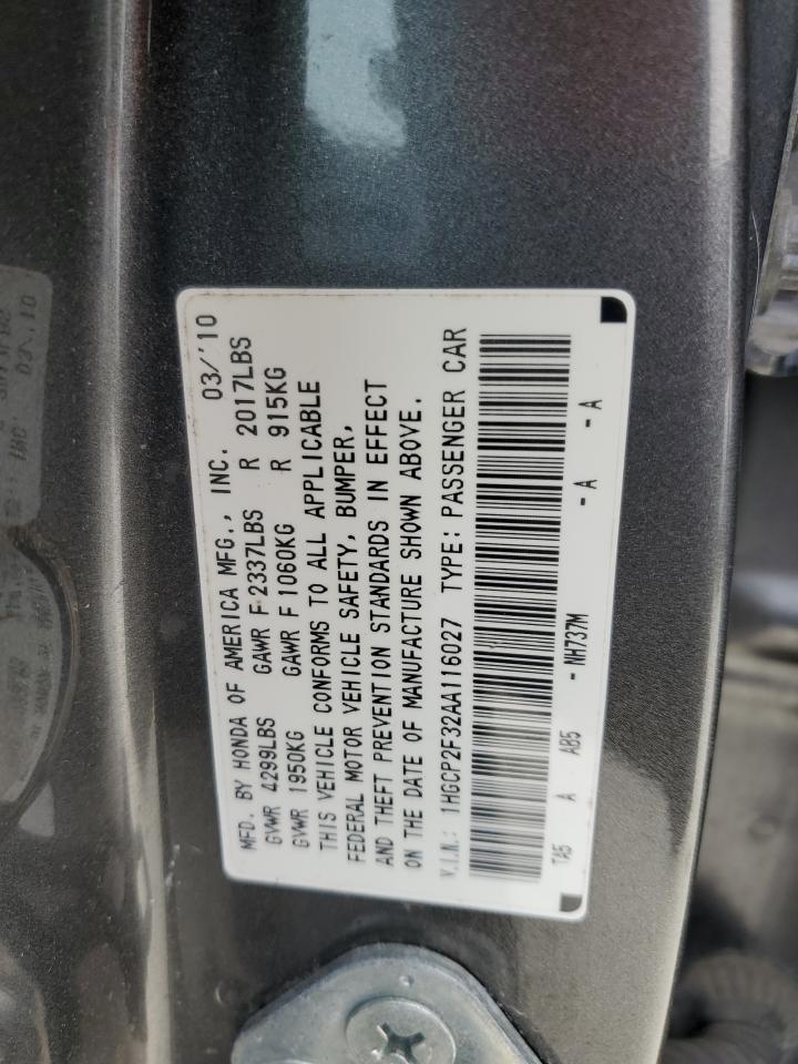 2010 Honda Accord Lx VIN: 1HGCP2F32AA116027 Lot: 86551924