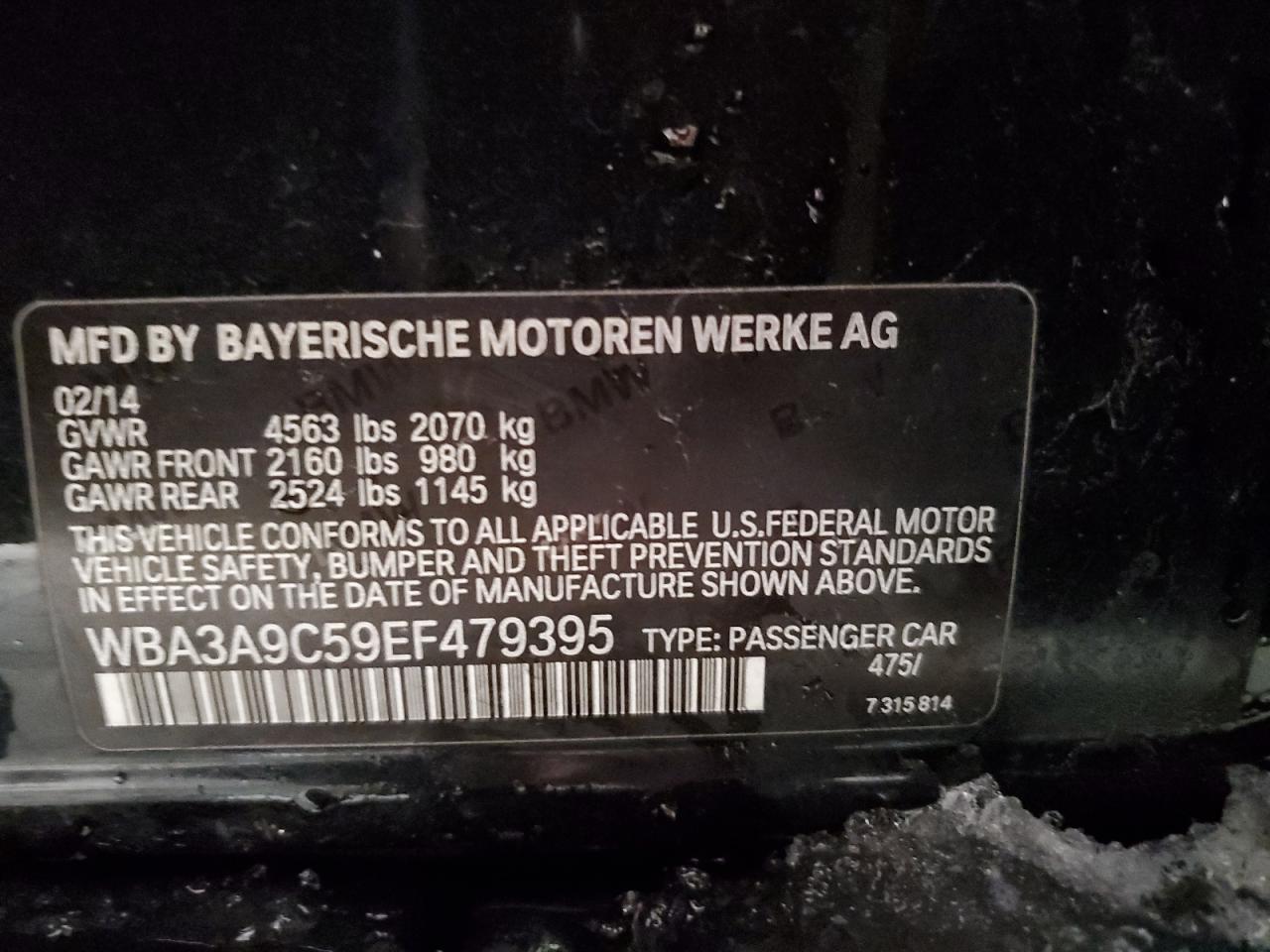 VIN WBA3A9C59EF479395 2014 BMW 3 SERIES no.12