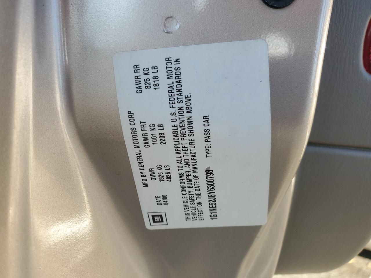 2000 Chevrolet Malibu Ls VIN: 1G1NE52J8Y6300798 Lot: 85801034