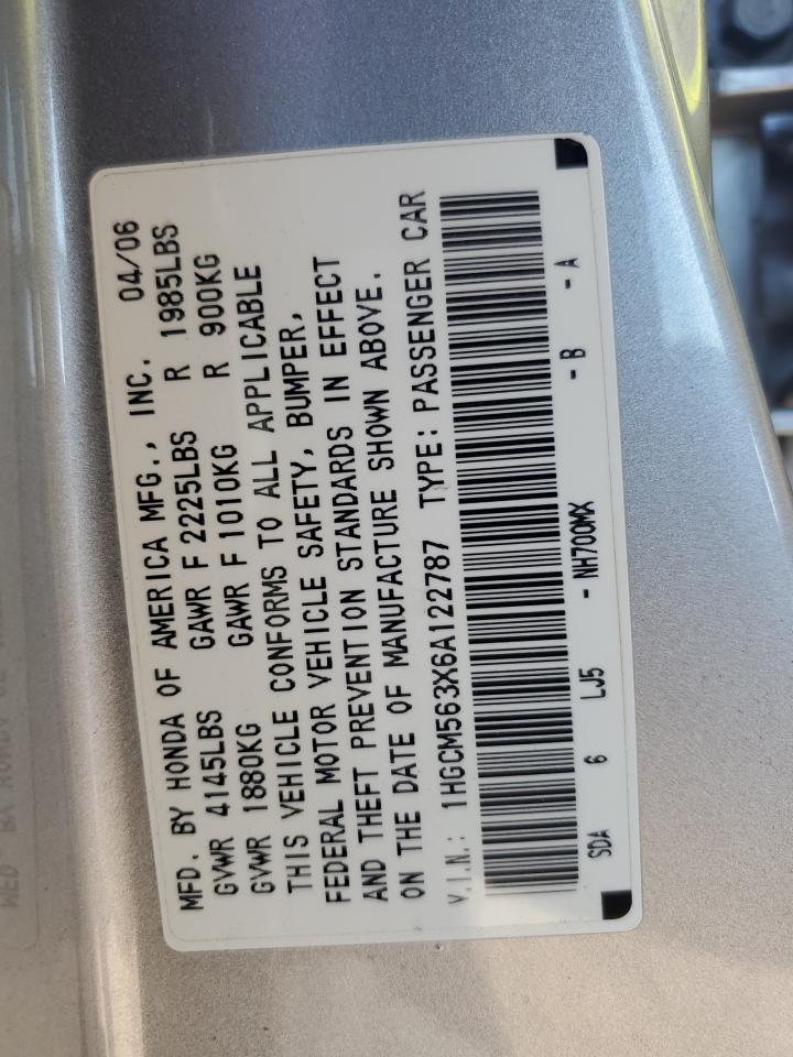 2006 Honda Accord Se VIN: 1HGCM563X6A122787 Lot: 81077214