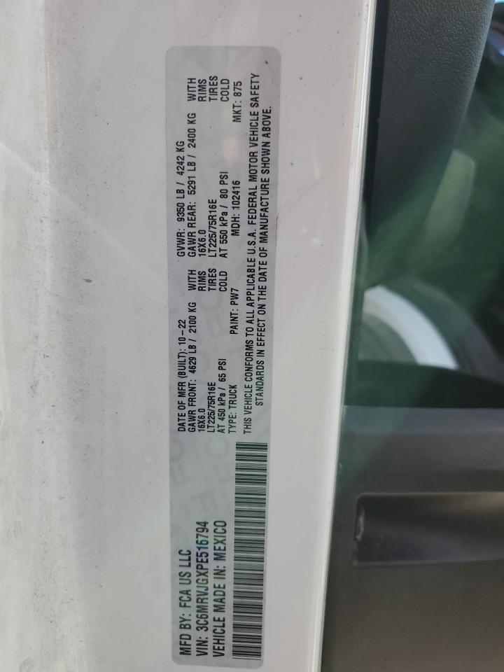 2023 Ram Promaster 3500 3500 High VIN: 3C6MRVJGXPE516794 Lot: 85532864