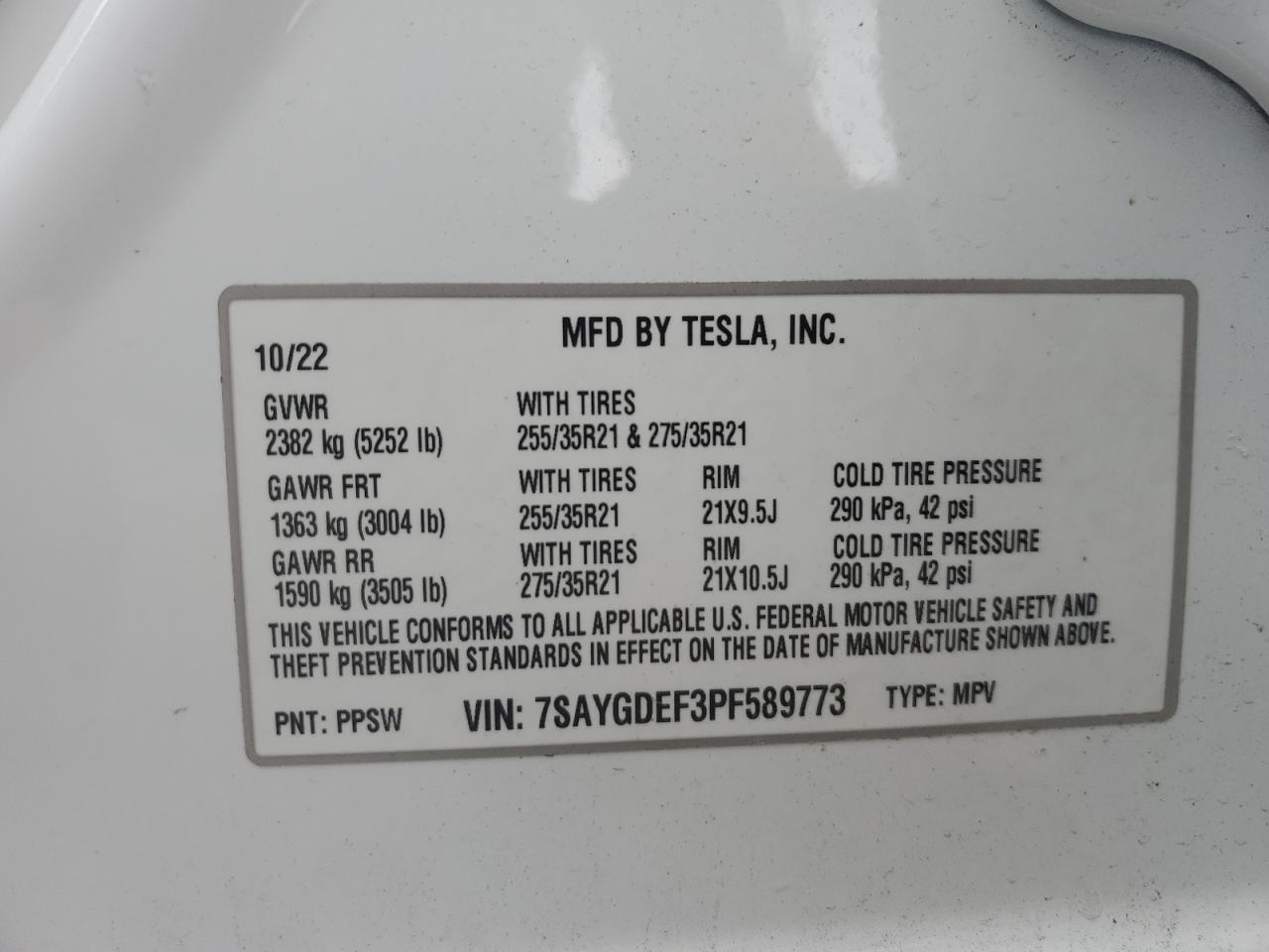 2023 Tesla Model Y VIN: 7SAYGDEF3PF589773 Lot: 85236584