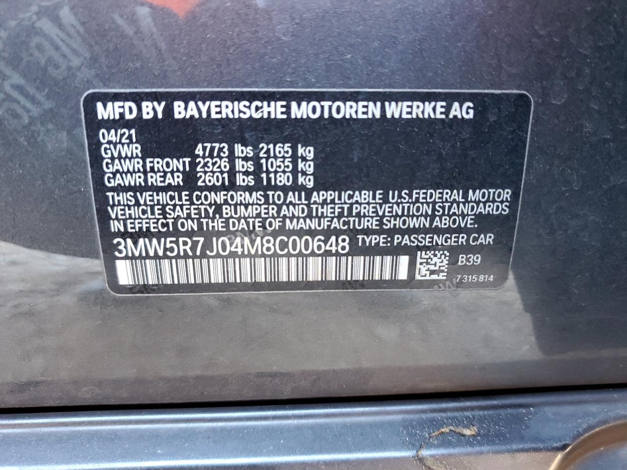 3MW5R7J04M8C00648 2021 BMW 3 SERIES - Image 12