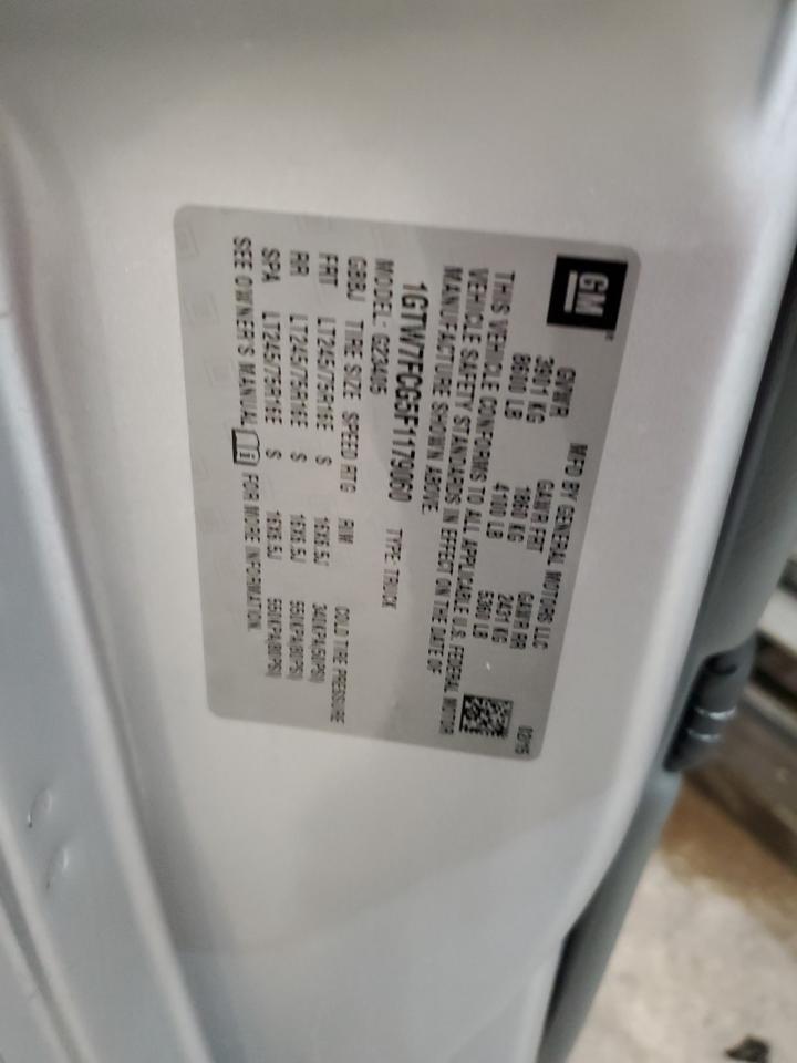 2015 GMC Savana G2500 VIN: 1GTW7FCG5F1179060 Lot: 84016824