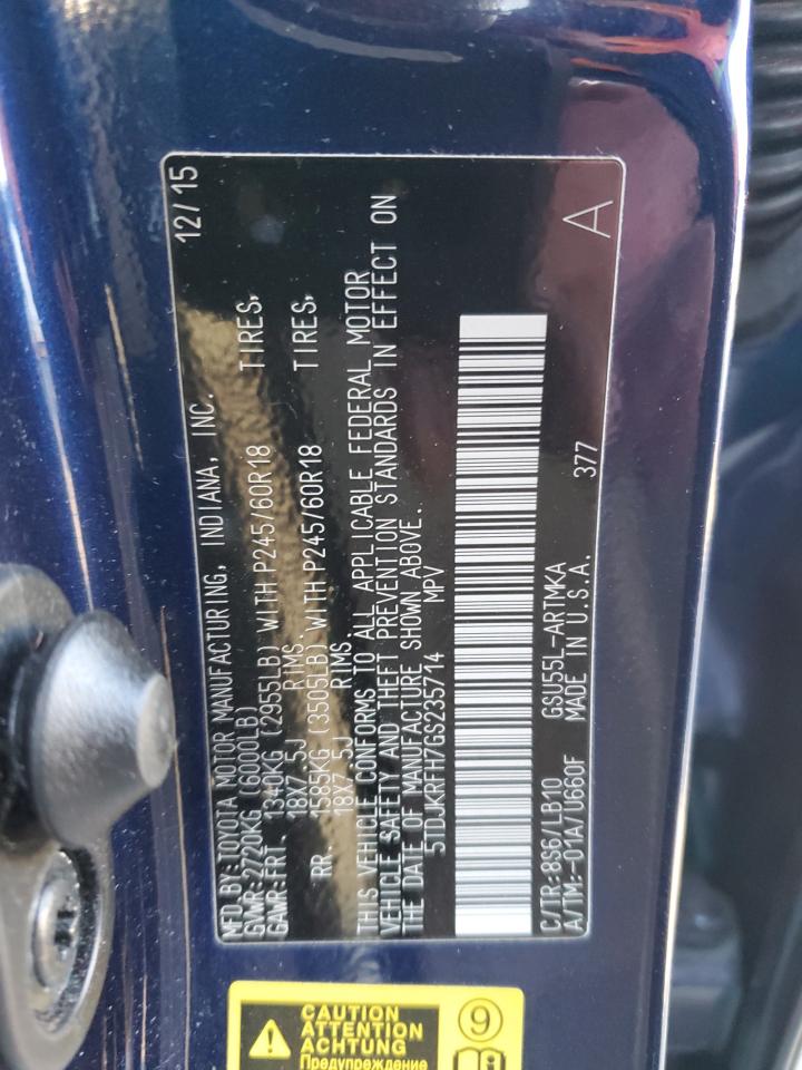 2016 Toyota Highlander Xle VIN: 5TDJKRFH7GS235714 Lot: 84437654