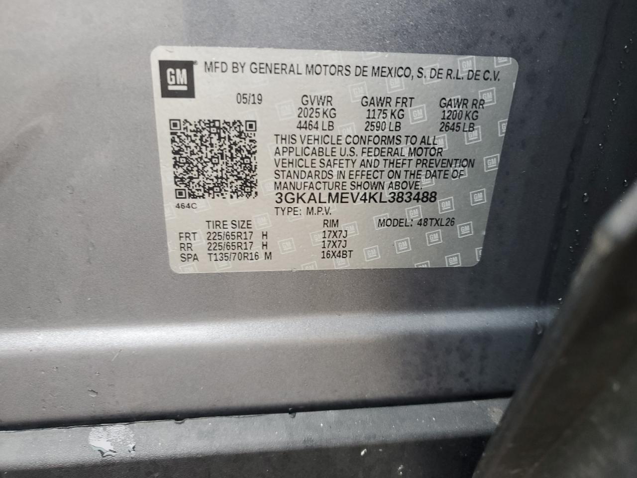 2019 GMC Terrain Sle VIN: 3GKALMEV4KL383488 Lot: 84016604